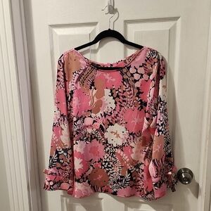 Womens Talbot Blouse Top Size Xl Petite Pink Floral Summer